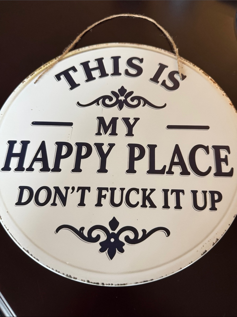 White "This Is My Happy Place" Round Wall Sign - Decorative Home Wall Decor
